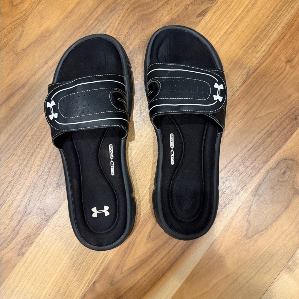 Under Armour Black and White Adjustable Slide Sandals